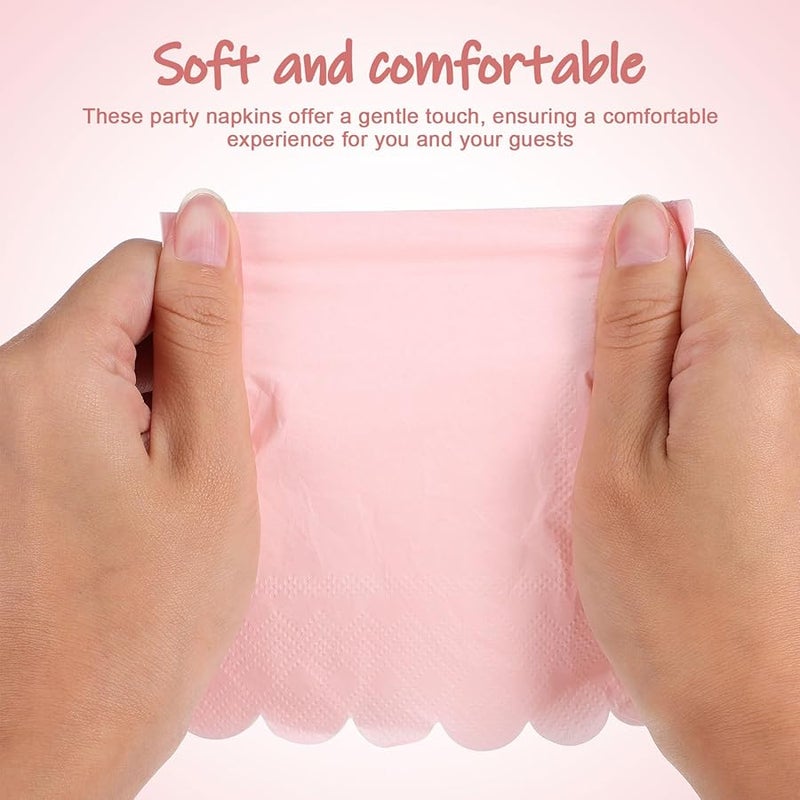 مناديل ورقية قابلة للتخلص ذات حافة متموجة باللون الوردي الفاتح 150 ورقة بالجملة لحفلات الزفاف وأعياد الميلاد - Image 3